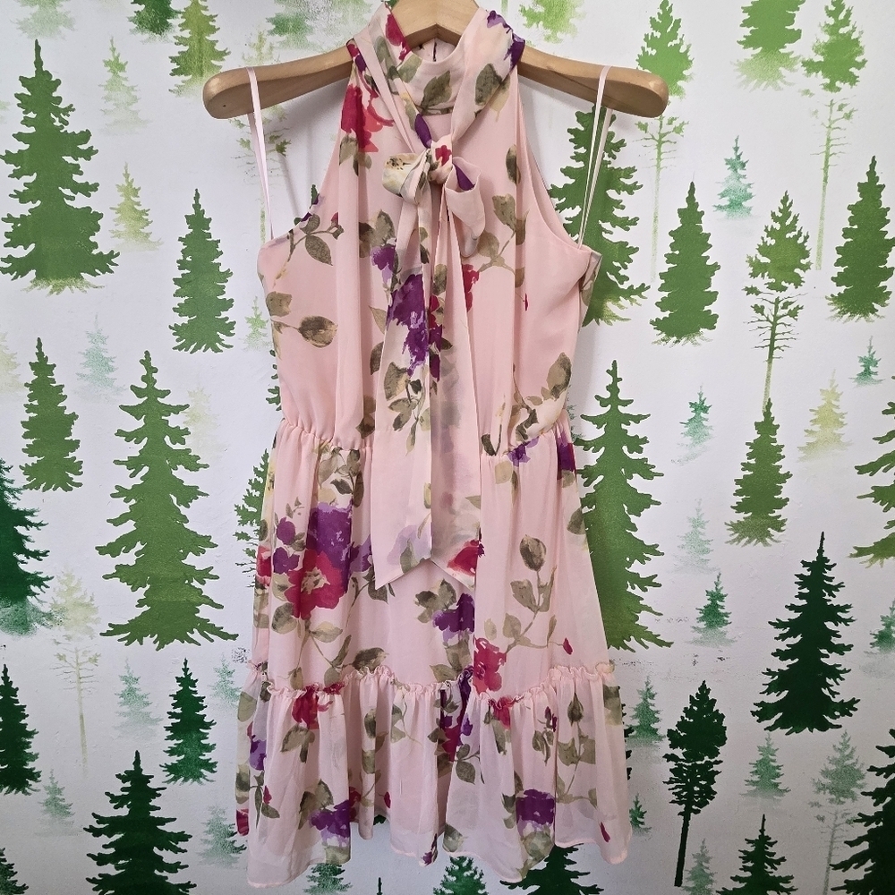 Ralph Lauren Pink Chiffon Floral Midi Dress
